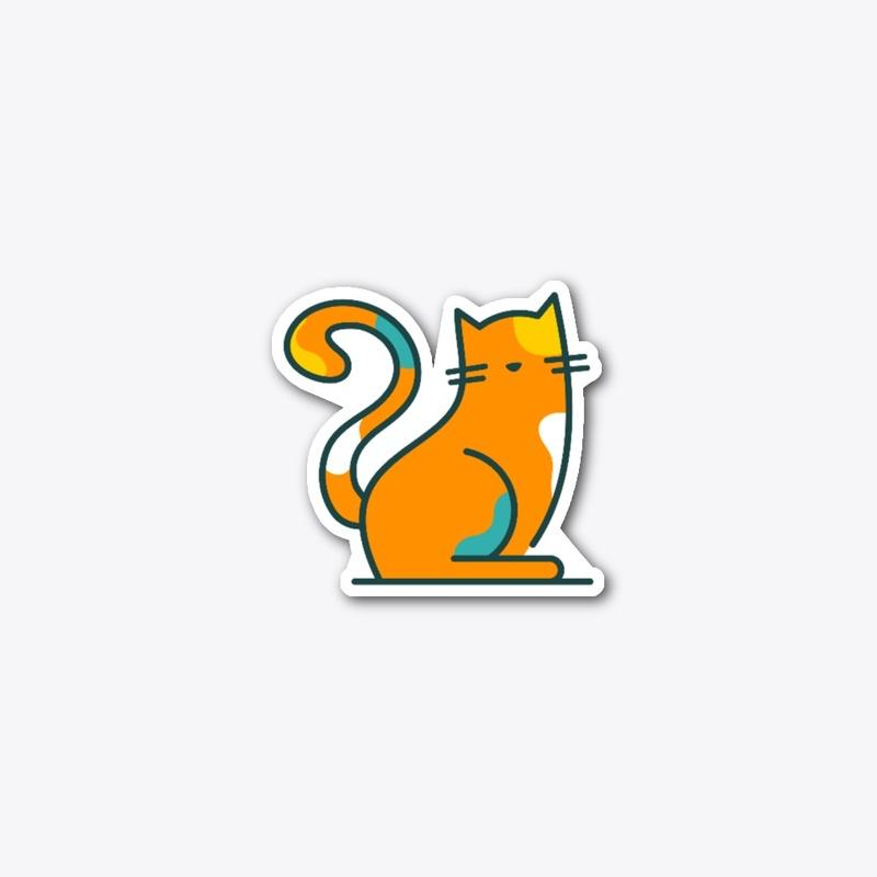 Orange and Blue Cat House Sticker