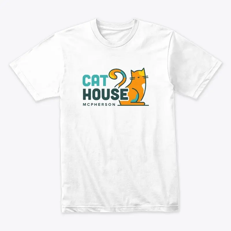 Blue & Orange Cat House Logo White Shirt